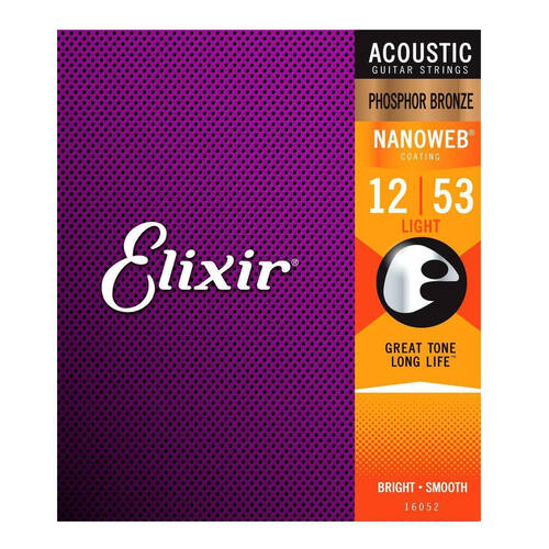Elixir #16052 Acoustic Nanoweb Phosphor Bronze String 12-53 Light