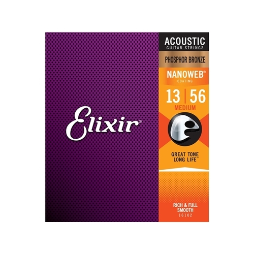 Elixir #16102 Acoustic Nano Phosphor Bronze Guitar String 12-56 Light