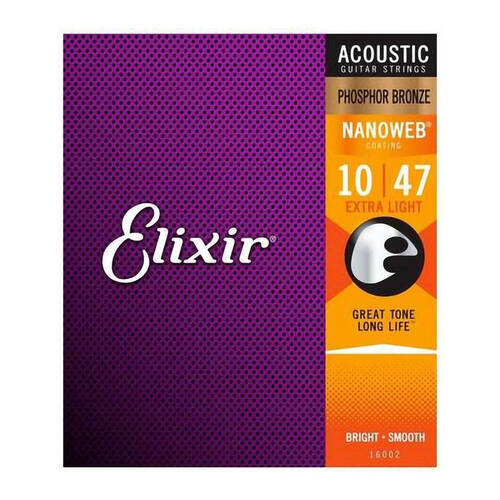 Elixir #16002 Acoustic Nanoweb String Phosphor Bronze 10-47 Extra Light