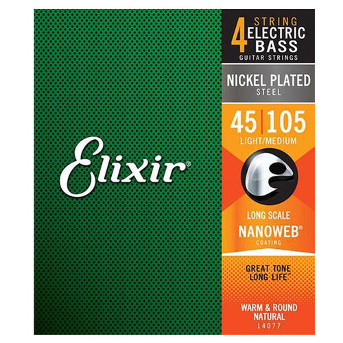 Elixir #14077 Bass Nano Coating 4 String Steel 45-105 Light Medium