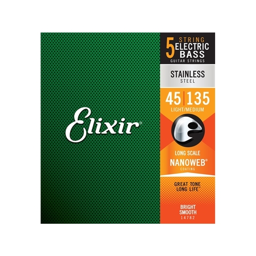 Elixir #14782 Bass Guitar 5 String Nano Stainless Steel 45-135 Light/Medium