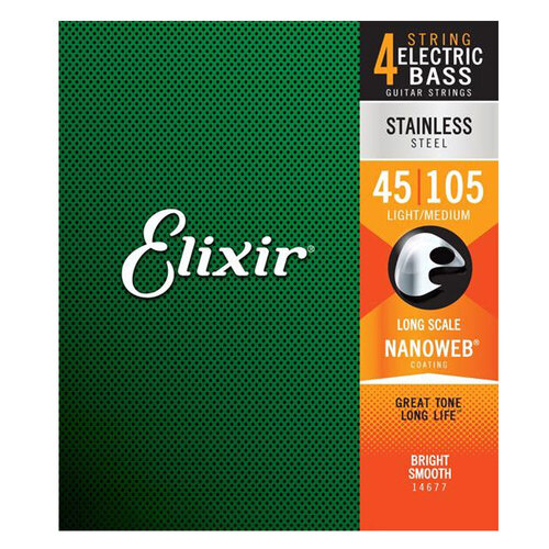 Elixir #14677 Bass Guitar Strings Nanoweb Stainless Steel 45-105 Medium