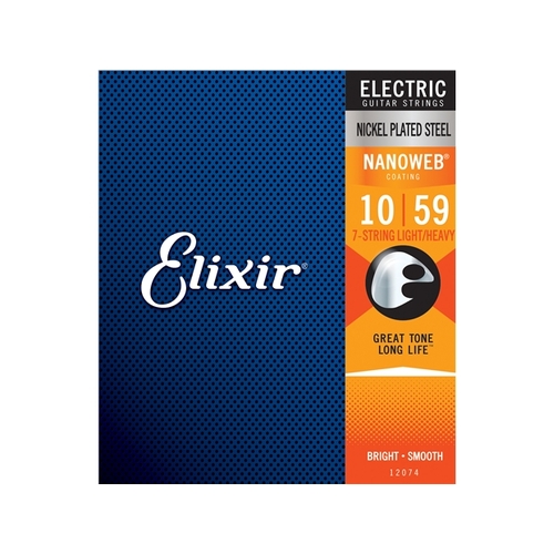 Elixir #12074 Electric 7 Strings Nanoweb Steel 10-59 Light Heavy