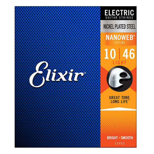 Elixir #12052 Electric Guitar Strings Nanoweb Steel 10-46 Light