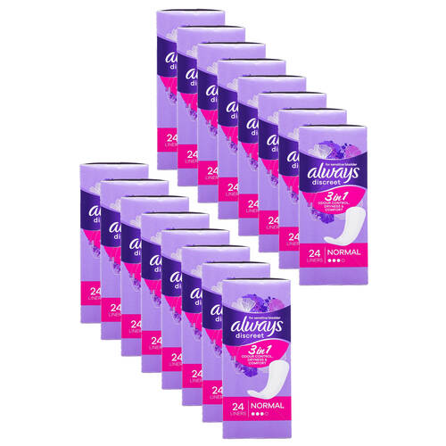 16x 24pc Always 3in1 Discreet Sanitary Liners For Sensitive Bladder Normal