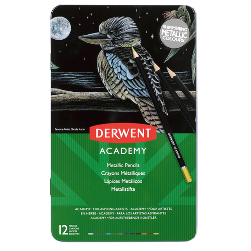 Derwent Academy Art Craft Hexagonal Metallic Colour Pencil Tin 12pc
