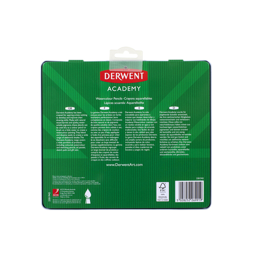 Derwent Academy Art Craft Hexagonal Watercolour Pencil Tin 24pc