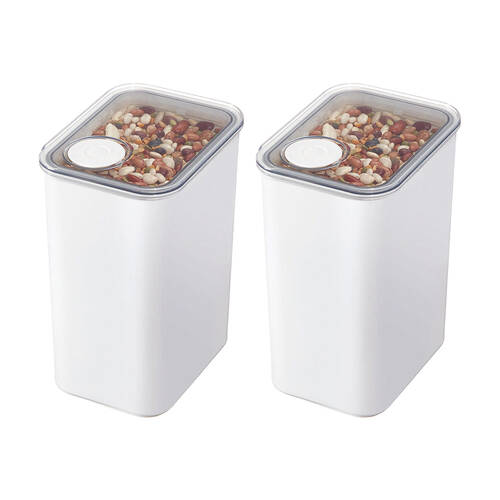 2PK iDesign Crisp Plastic Pouring Food Canister w/ Airtight Lid White - Large