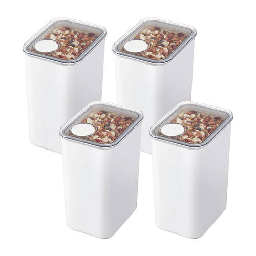 4PK iDesign Crisp Plastic Pouring Food Canister w/ Airtight Lid White - Large