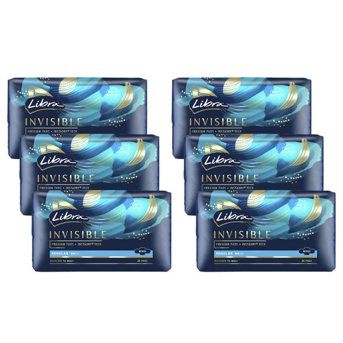 6x 20pc Libra Premium Pads Invisible Regular With Wings
