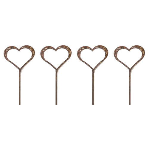 4x Rust 15cm Heart Silhouette Frame on Stick Medium - Brown