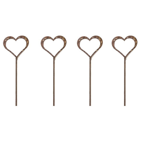 4x Rust 10cm Heart Silhouette Frame on Stick Small - Brown