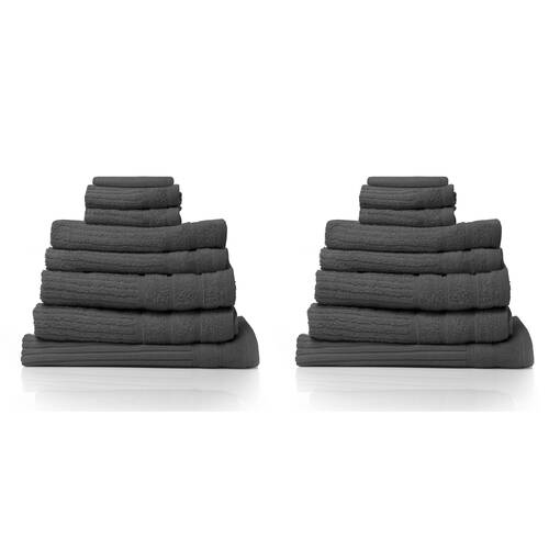 2x 8pc Royal Comfort Eden Egyptian Cotton Towel Pack - Granite