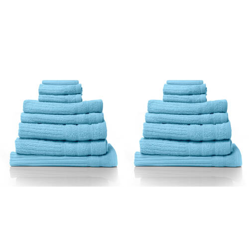 2x 8pc Royal Comfort Eden Egyptian Cotton Towel Pack - Aqua