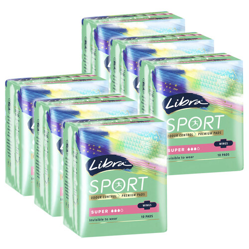 6x 10pc Libra Premium Pads Sport Invisible To Wear Odour Control