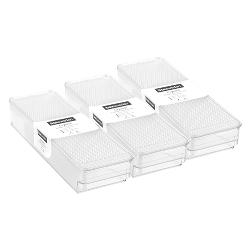 3pk Boxsweden Crystal 30x9.5cm Fridge Tray w/ Lid - Clear