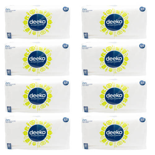 8x 200pc Deeko Single Ply Disposable White Napkins 31x31cm Bulk Pack Catering