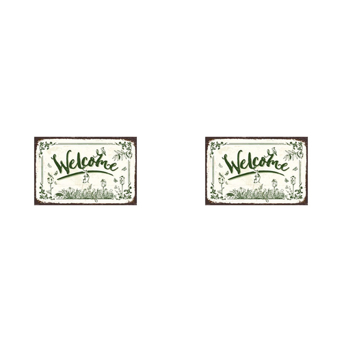 2x Embossed Welcome Sign 30x20cm Metal w/ UV Print Hanging Decor