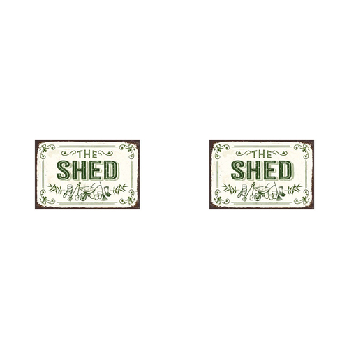 2x Embossed The Shed Sign 30x20cm Metal w/ UV Print Hanging Decor