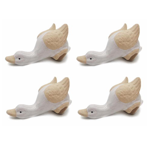 4x Pot Sitter Duck 12cm Animal Ornament Garden Decor - White
