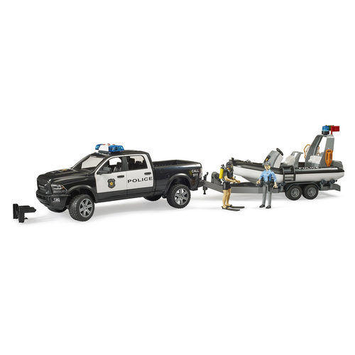 Bruder 1:16 RAM Police Pickup & Trailer w/Boat And Figures 4y+