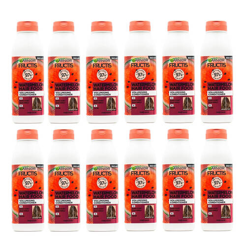 12PK Garnier Fructis Watermelon Hair Food Fine Conditioner 350ml Volumising