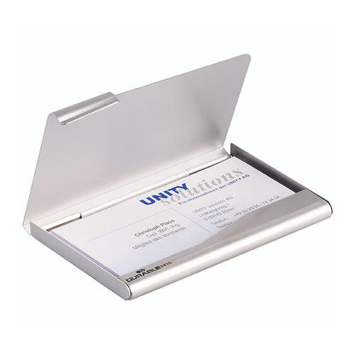 Durable 20-Capacity Business Card Box Aluminium Storage - Silver