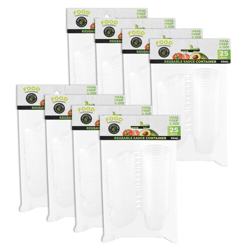 8x 25PK Lemon & Lime 50ml Reusable Sauce Container w/ Hinge Lid