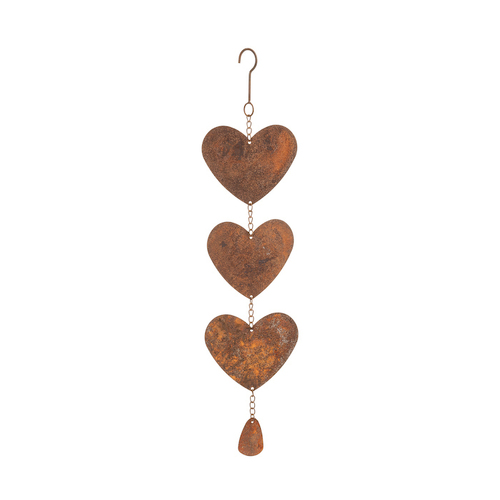 Hanging 56cm Metal Heart w/ Chain Ornament Garden Decor - Brown