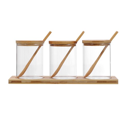 3pc Boxsweden Camden 200ml Glass Spice Jar w/ Bamboo Tray/Spoons