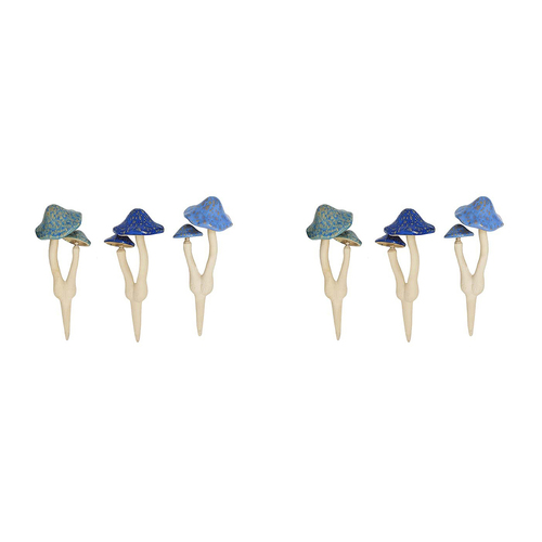 2x Mushroom Double 29cm Ceramic Garden Ornament Decor - Blue