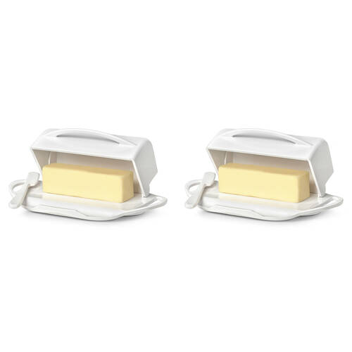 2PK Butterie Flip-Top Plastic Butter Dish w/ Spreader 22.9x14cm - White