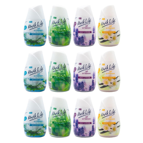 12PK Kwik Life Home/Office Gel Air Fresheners 198G - Assorted