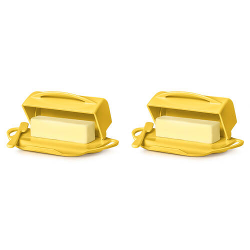 2PK Butterie Flip-Top Plastic Butter Dish w/ Spreader 22.9x14cm - Yellow