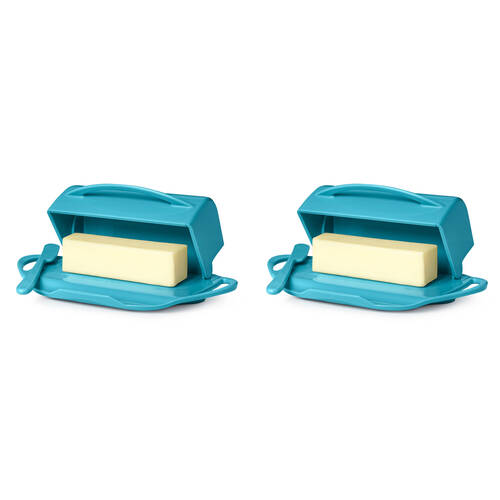 2PK Butterie Flip-Top Plastic Butter Dish w/ Spreader 22.9x14cm - Aqua