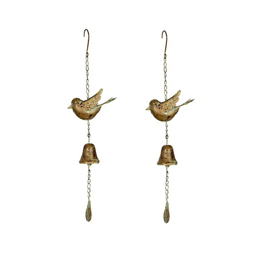 2x Chain Bird w/ Bell 55cm Hanging Garden Ornament Decor - Assorted