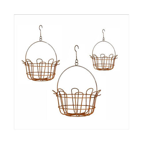 3pc A.FRESCO Metal Hanging Plant Basket Set Garden Decor - Rust