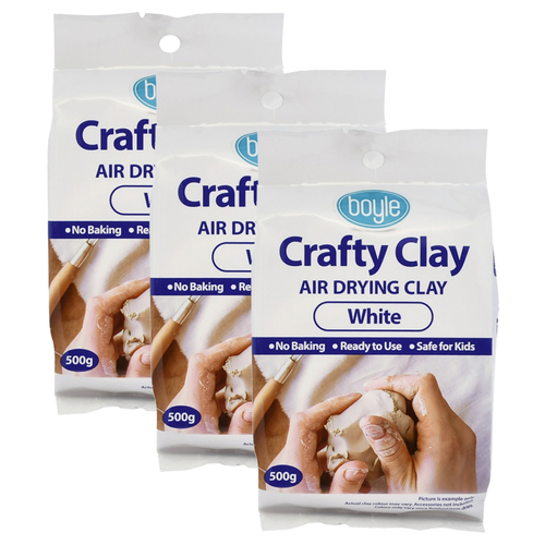 3PK Boyle Crafty Modelling Clay Air Drying White 500g