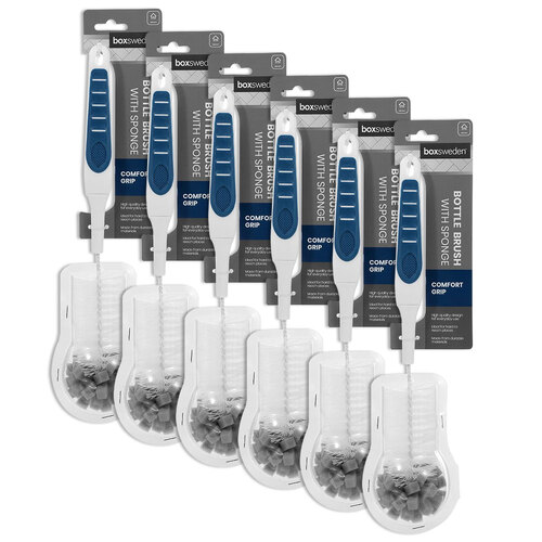 6x Boxsweden 35x6cm Glass Bottle Cleaning Brush w/ Sponge