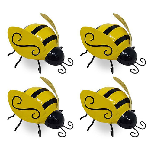 4x Bee 10cm Pot Sitter Garden Planter Ornament Decor Small - Yellow