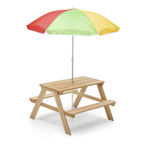 Plum Play Childrens/Kids Garden Picnic Table with Umbrella 18M+