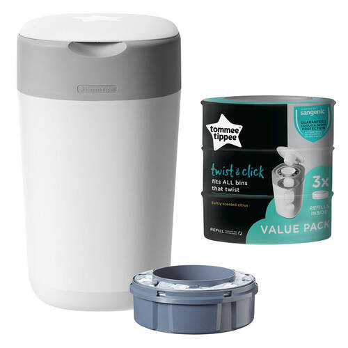 Tommee Tippee Twist & Click Disposal Bin and 3PK Refill Pack
