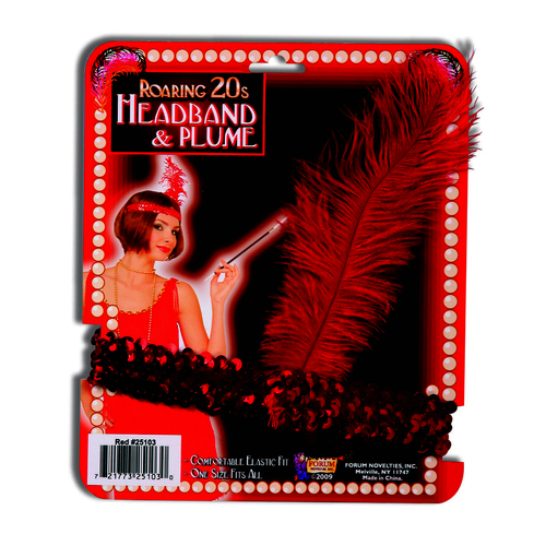 Roaring 20s Sequin Headband & Plume Ladies/Adult - Red