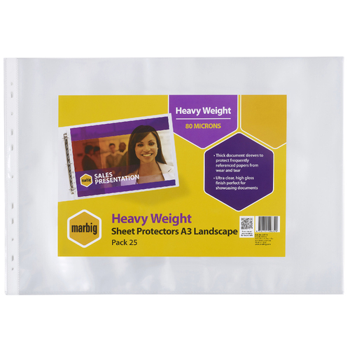 25pc Marbig Heavy Weight A3 Ring Binder Sleeve Protectors Landscape