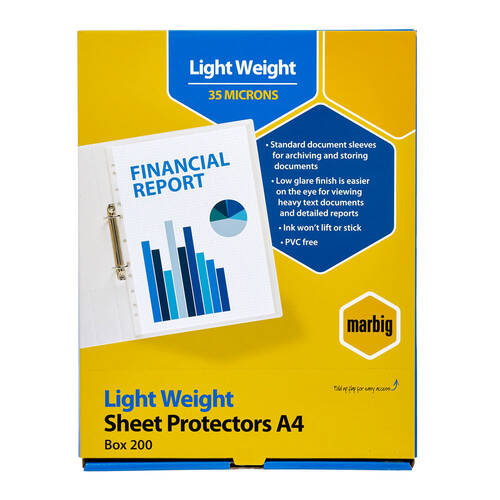 200pc Marbig Light Weight A4 Sheet Protectors Document Sleeves
