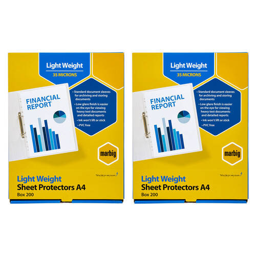 400pc Marbig Light Weight A4 Sheet Protectors Document Sleeves