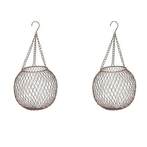 2x Hanging 17cm Ball Metal Mesh w/ Hook Planter Garden Decor Medium - Brown