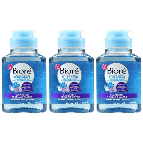 3PK Biore 75ml Blue Agave + Baking Soda Cleansing Micellar Water
