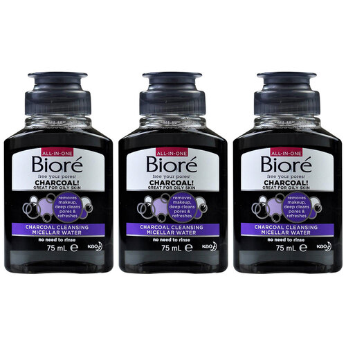 3PK Biore 75ml Charcoal Cleansing Micellar Water