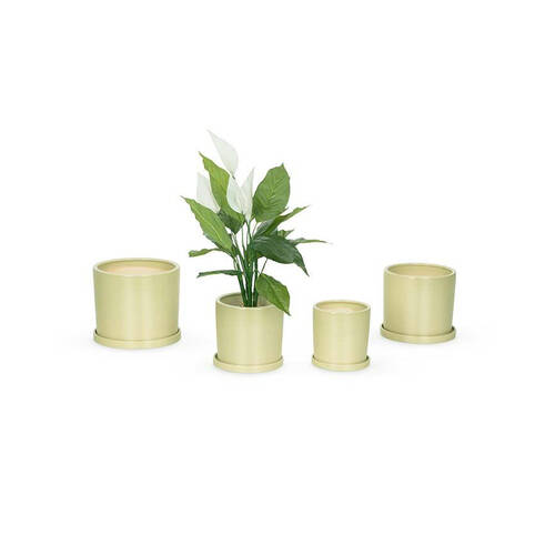 4pc Ceramic Cylindrical Pot w/ Saucer - Light Green